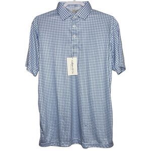 Collars & Co Polo Shirt Mens Large Blue White Plaid Semi-Spread Dress Collar NWT